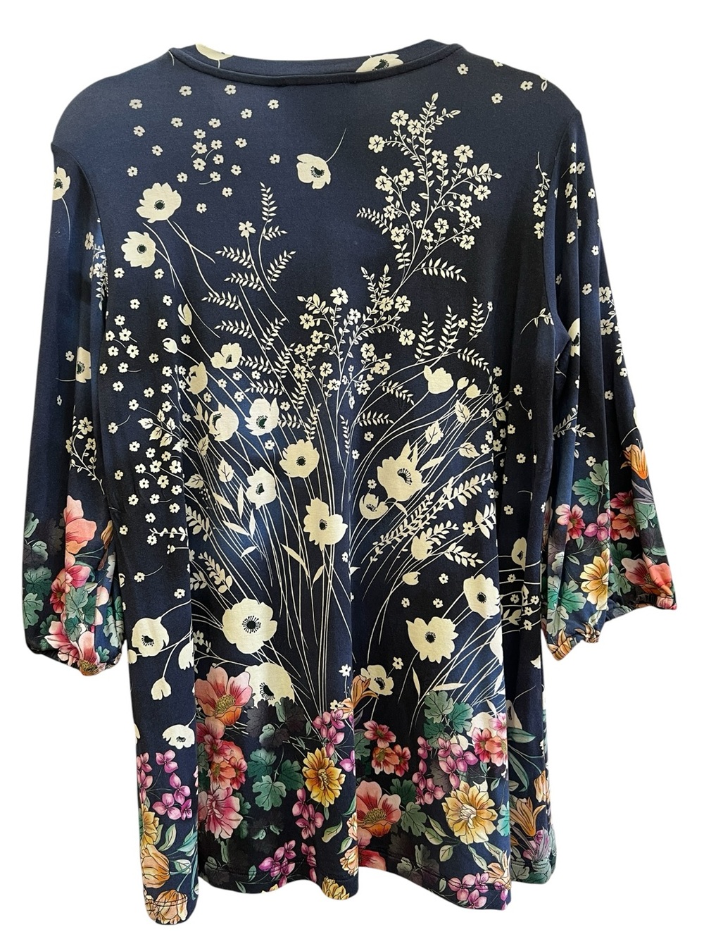 Johnny Was Janie Favorite Floral Top Navy Boho Anthro Style Lagenlook Coastal - Picture 3 of 5